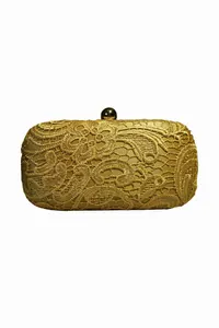 Altın Dantel Kutu Clutch