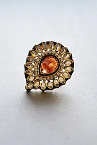 Turuncu Taşlı Altın Kundan Küpe